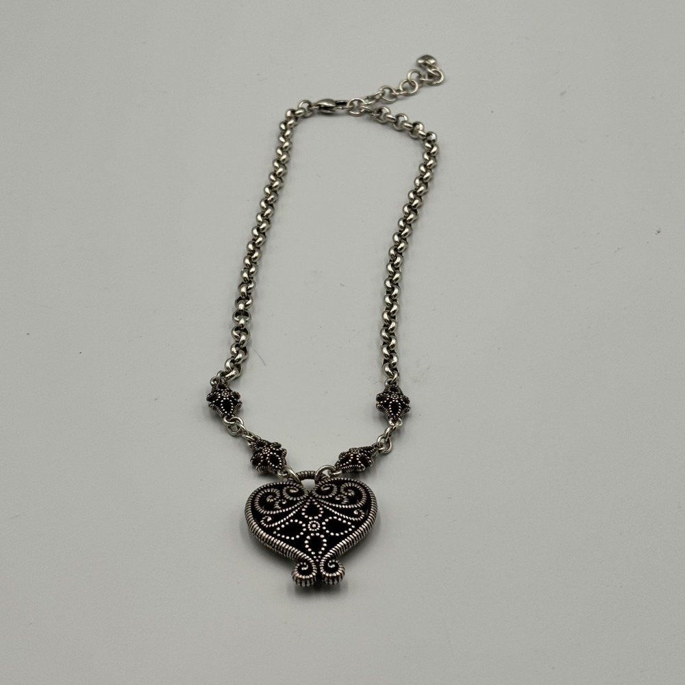 Brighton French Kiss Necklace Silver Tone Rolo Chain Adjustable 16-18 Inch